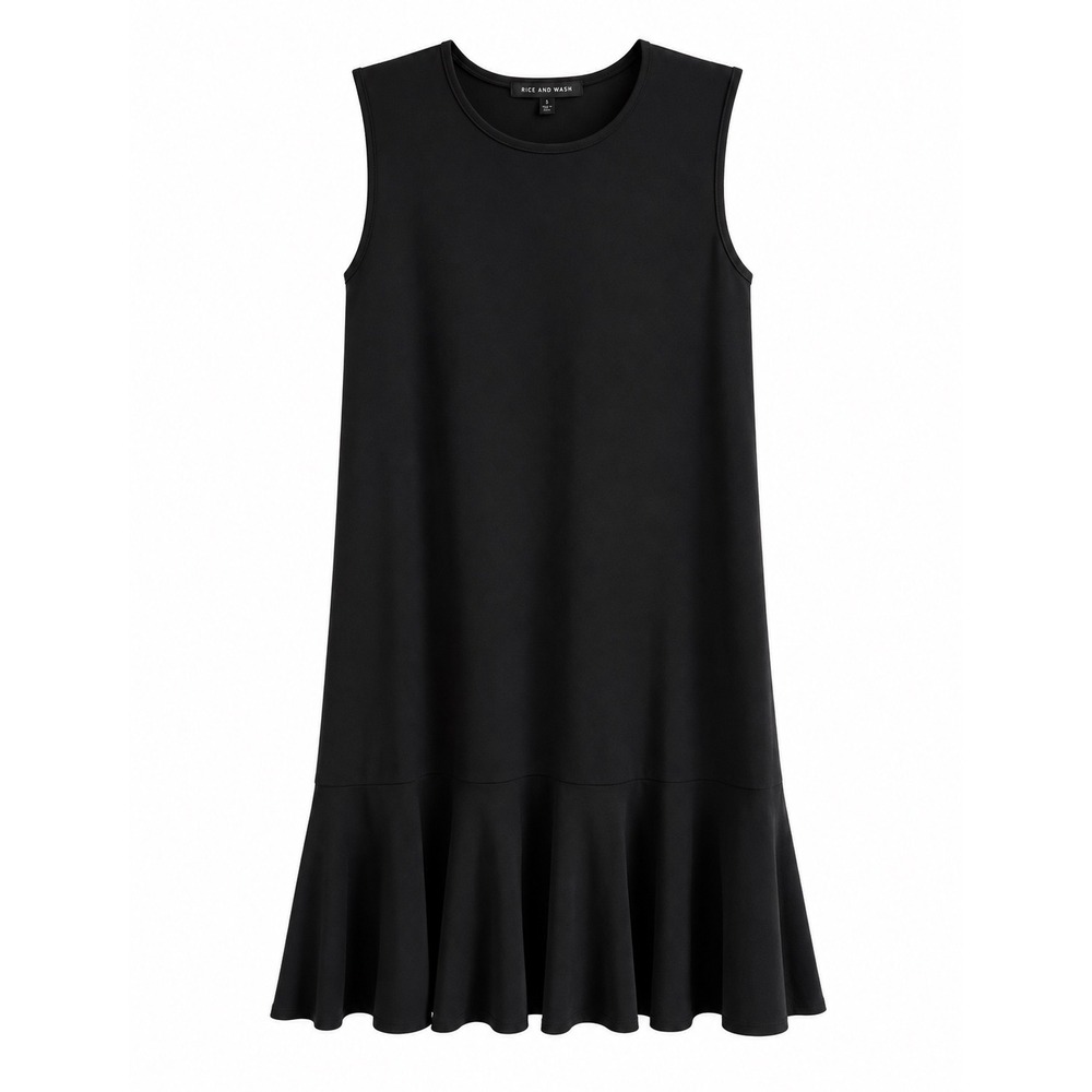 Nik & Nash NWT Black Shift Dress Large Ruffle Hem Stretch Travel Wrinkle resist
